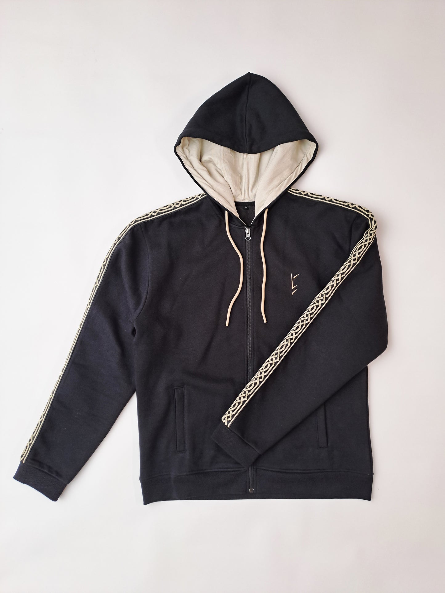 BLACK ZIP-UP HOODIE WITH CELTIC MOTIF